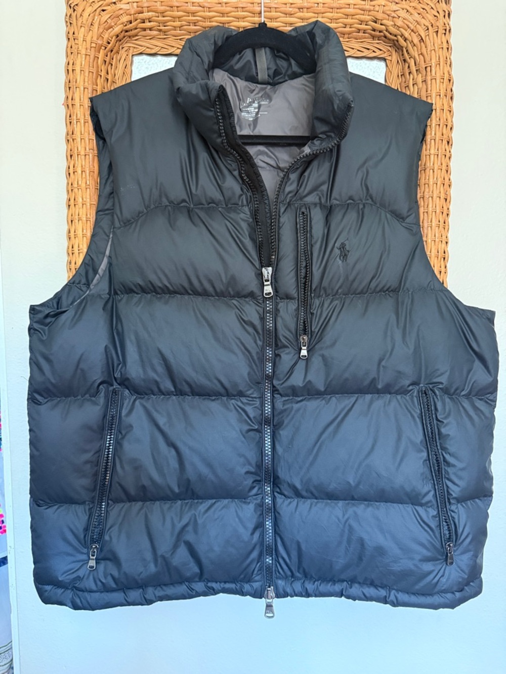 Ralph Lauren Men's Quilted Black Puffer Vest with High Collar